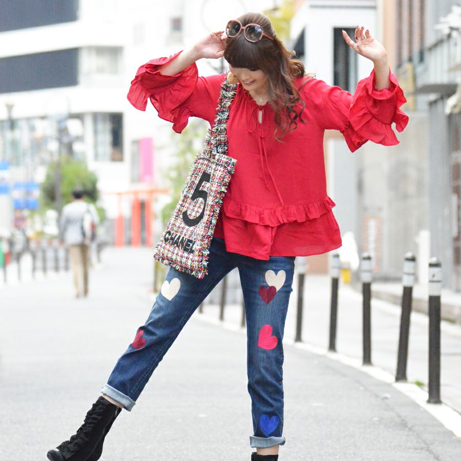 outlet】ハート刺繍やわらかボーイフレンドデニムパンツ | ＆ LOVE CLOSET
