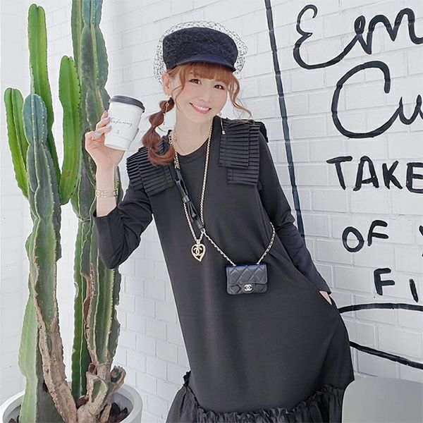 outlet】ショルダープリーツ異素材MIXワンピース | ＆ LOVE CLOSET