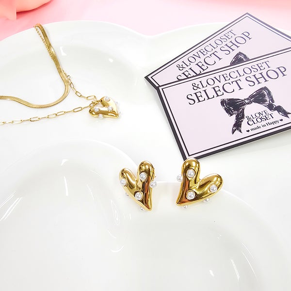 SELECT】パール散りばめたハートピアス | ＆ LOVE CLOSET